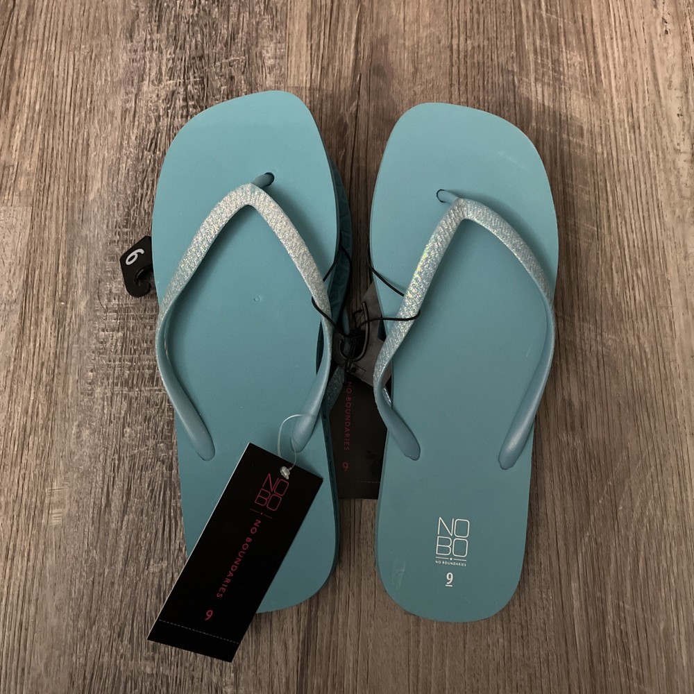 NOBO NO BOUNDARIES Glittery Teal Blue Foam Single Flip-Flop Sandals Sz 9