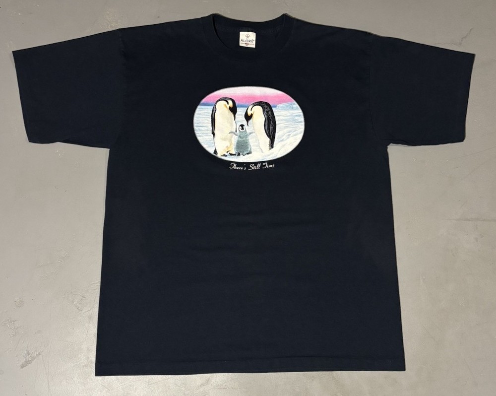 Vintage 90s Penguin There’s Still Time Earth Nature t Shirt Navy Blue Size XL