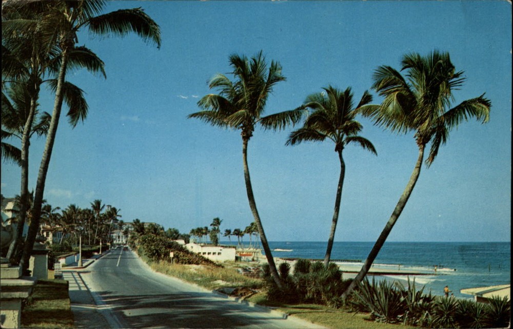 Beach from Ocean Boulevard ~ Palm Beach Florida FL ~ 1970s postcard