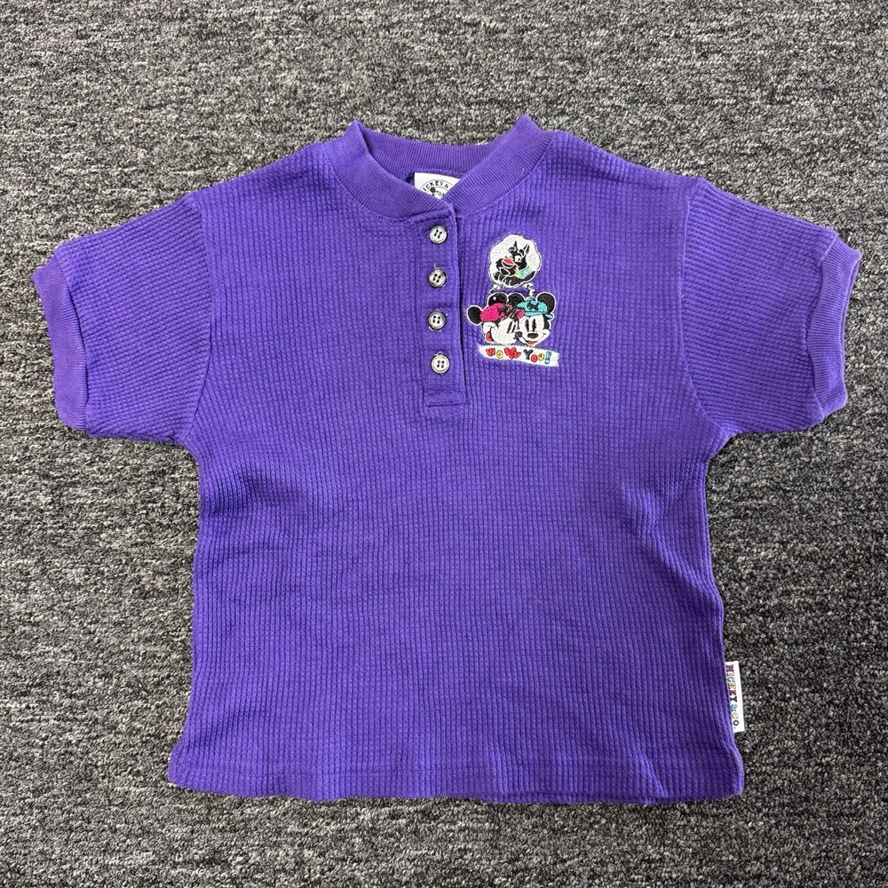 Vintage 90s Mickey & Minnie Disney Purple Thermal Polo T-Shirt Toddler -Size 4T