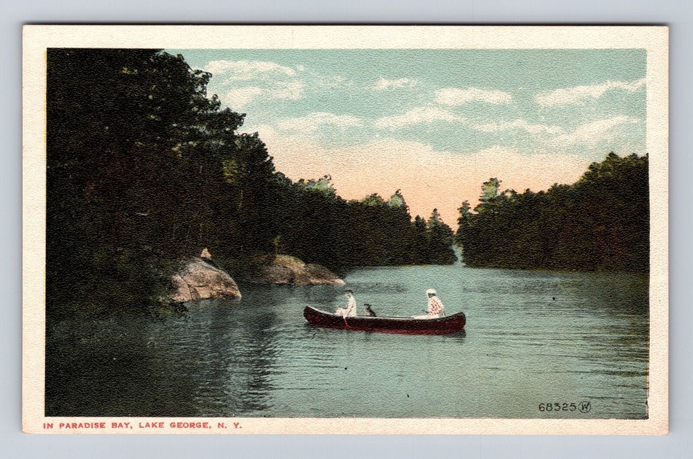 Lake George NY-New York, In Paradise Bay, Antique, Vintage Souvenir Postcard