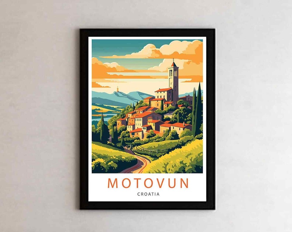 Motovun Croatia Wall Art Print Minimalist Travel Poster Decor