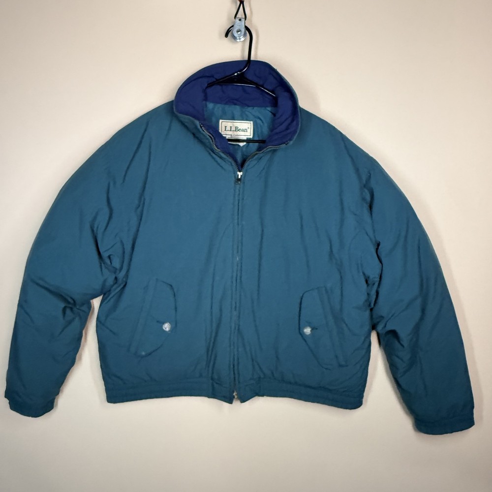 Vintage LL Bean Goose Down Full Zip Puffer Bomber Jacket Forest Green Large VTG