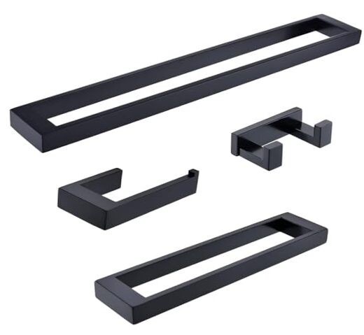 Towel Bar Sets Matte Black 4-Piece Bathroom Hardware Accessories Dark Black