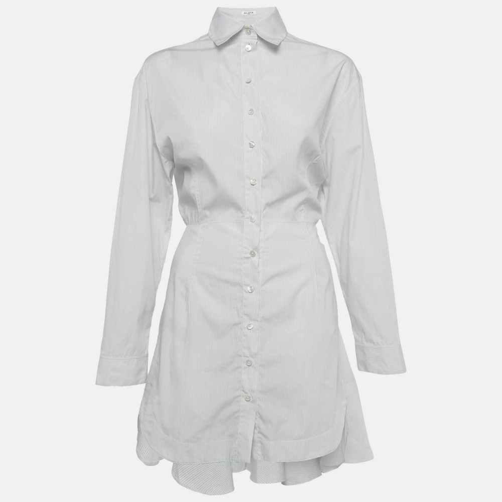 Alaia White Striped Cotton Tina Dress S
