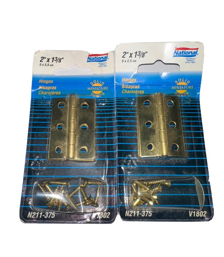 2 National Hardware 1996 Hinges Solid Brass - 2 pack- 2