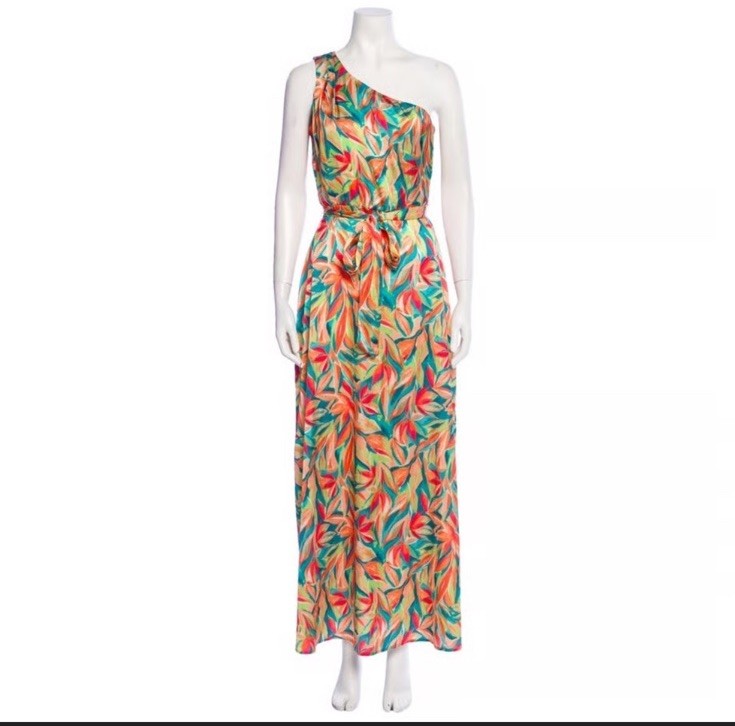 Nicole Miller Maxi Dress Women's 10 Satin One-Shoulder Party Wedding Formal