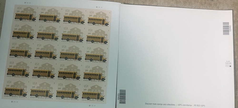 School Bus Additional Ounce Stamps - Full Pane of 20 MNH 2023