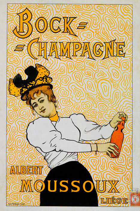 Vintage Albert Moussoux Liege French Champagne Bock Bottle Poster Reproduction