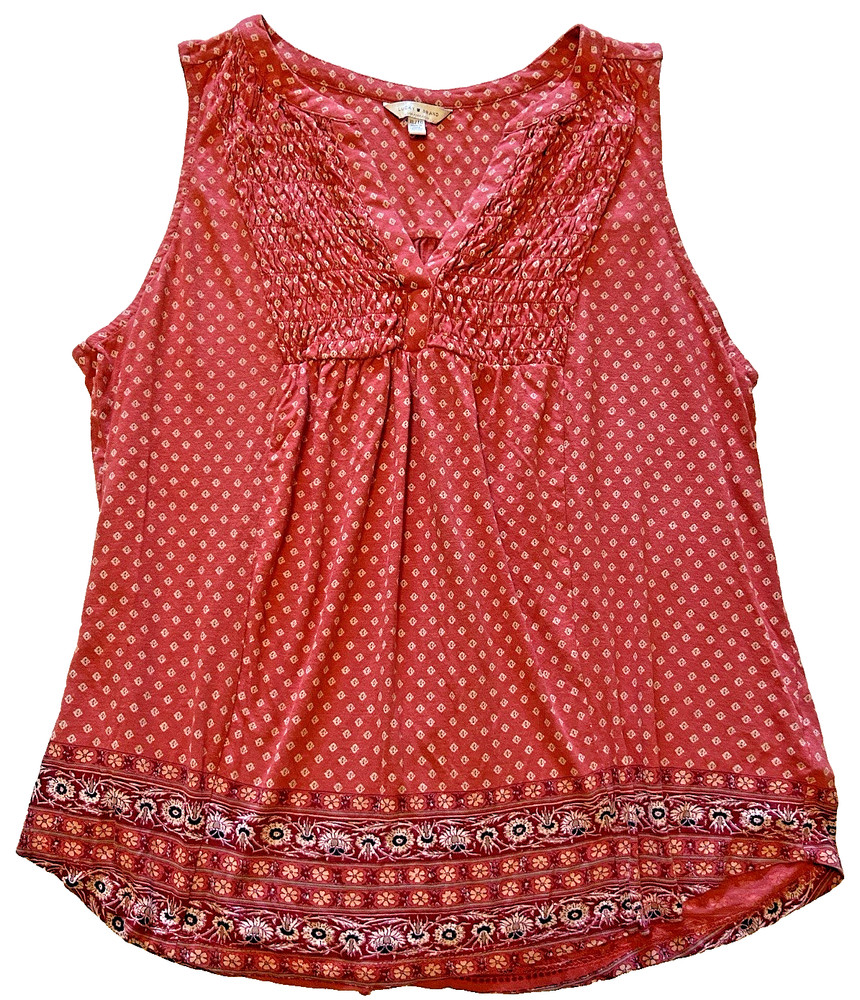 Lucky Brand Woman's Top Size XL, Sleeveless, Red, Boho, Peasant, Bohemian V-Neck