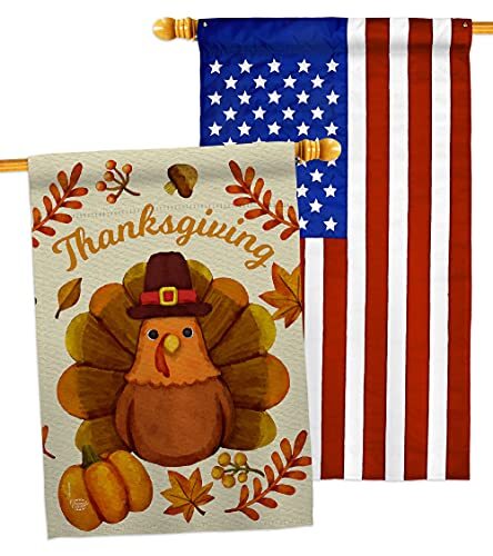 Pilgrim Turkey House Flag Pack Fall Thanksgiving Give Thanks Gobble Pumpkin S...
