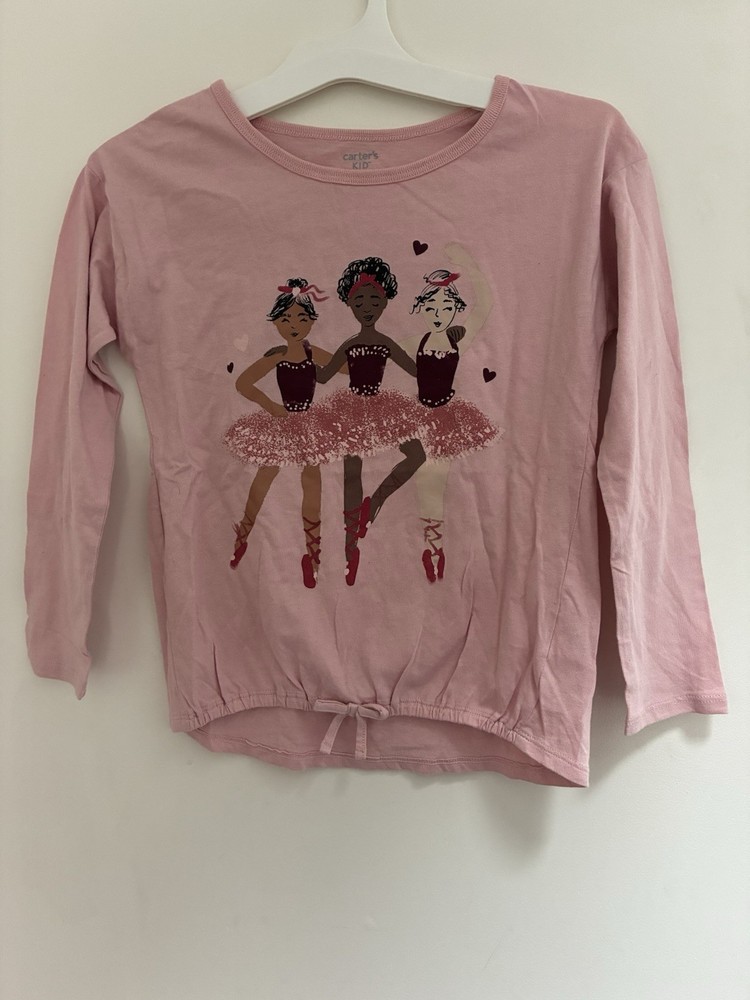 Carter's Kids Girls Ballerinas Cinched Cotton Crewneck Long Sleeve Shirt Pink 7