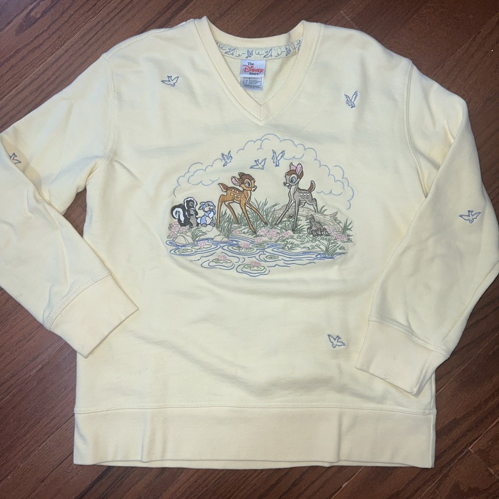 Vintage 1990s Disney Store Womens Embroidered Bambi & Friends V-Neck Size Small