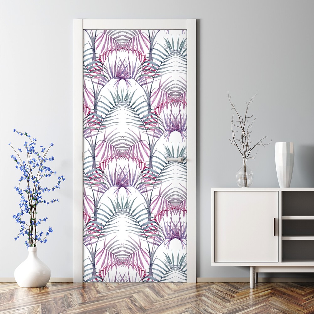 Bubble Free Door sticker Tropical Leaves Pink Decal Leaves Self adhesive