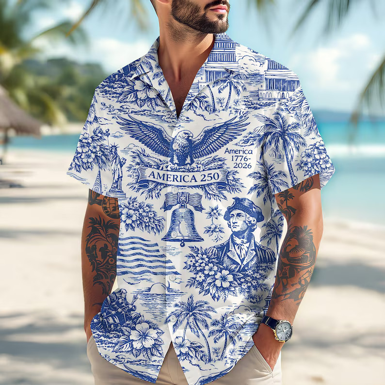 America Hawaii Shirt Patriotic USA Flag Summer Beach Aloha Vacation