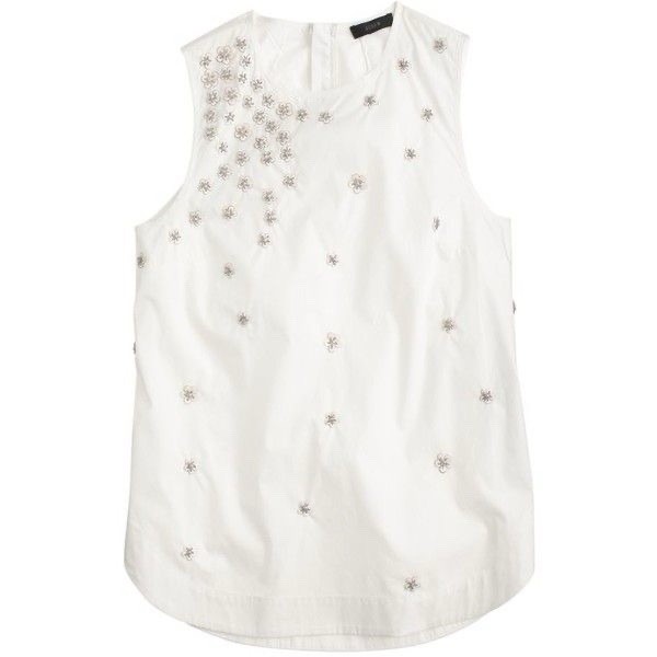 J.CREW Women’s Cotton Scattered Floral Sequin Shell Top In White-Size 00