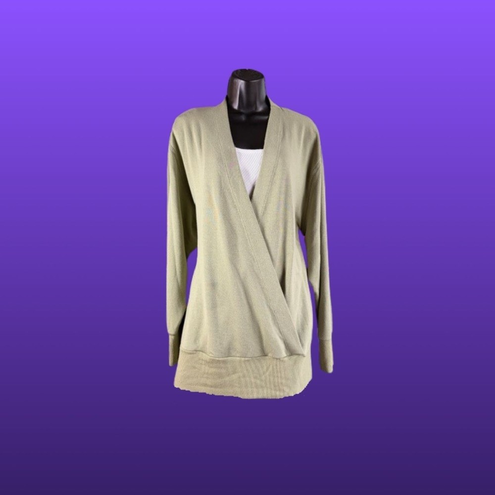 ATHLETA Sage/Olive Green Purana V-Neck Wrap Sweatshirt Cardigan Size XL