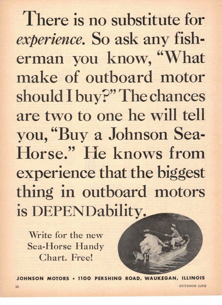 Johnson Sea Horse Outboard Motor ad 1946 No Substitute Waukegan IL