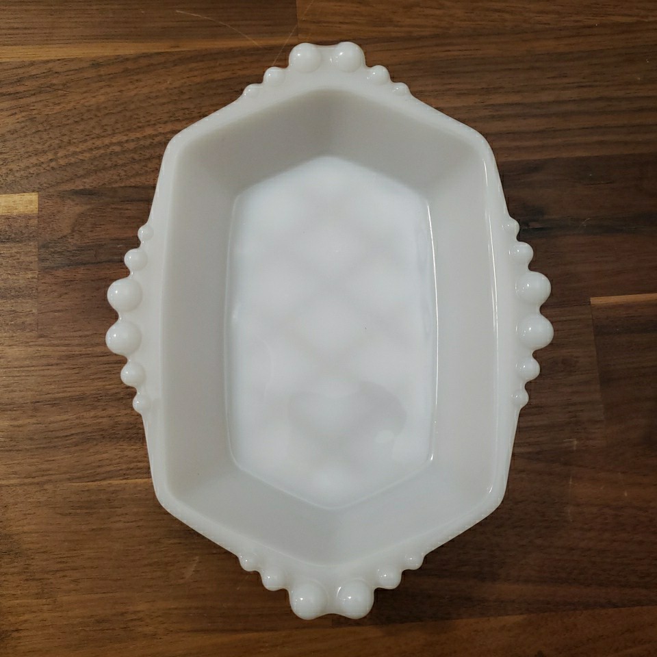Vintage White Milk Glass Double Handled Small Tray Trinket Dish