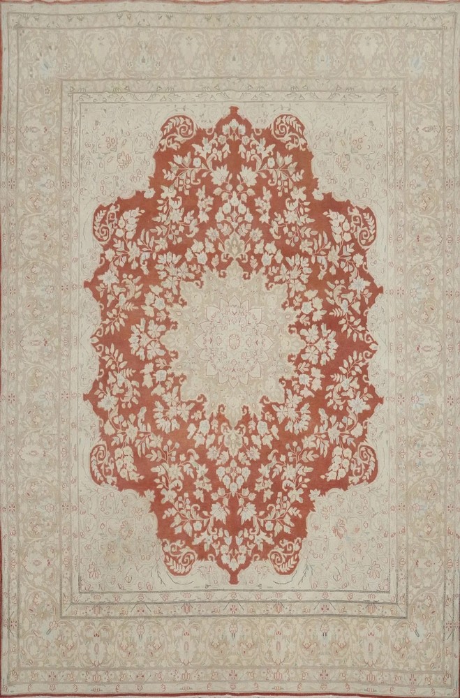 Hand Knotted Oushak Wool Rug Antique Turkish Style Cream Red Medallion Area Rug
