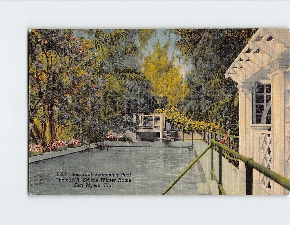 Postcard Beautiful Swimming Pool Thomas A. Edison Winter Home Fort Myers FL USA