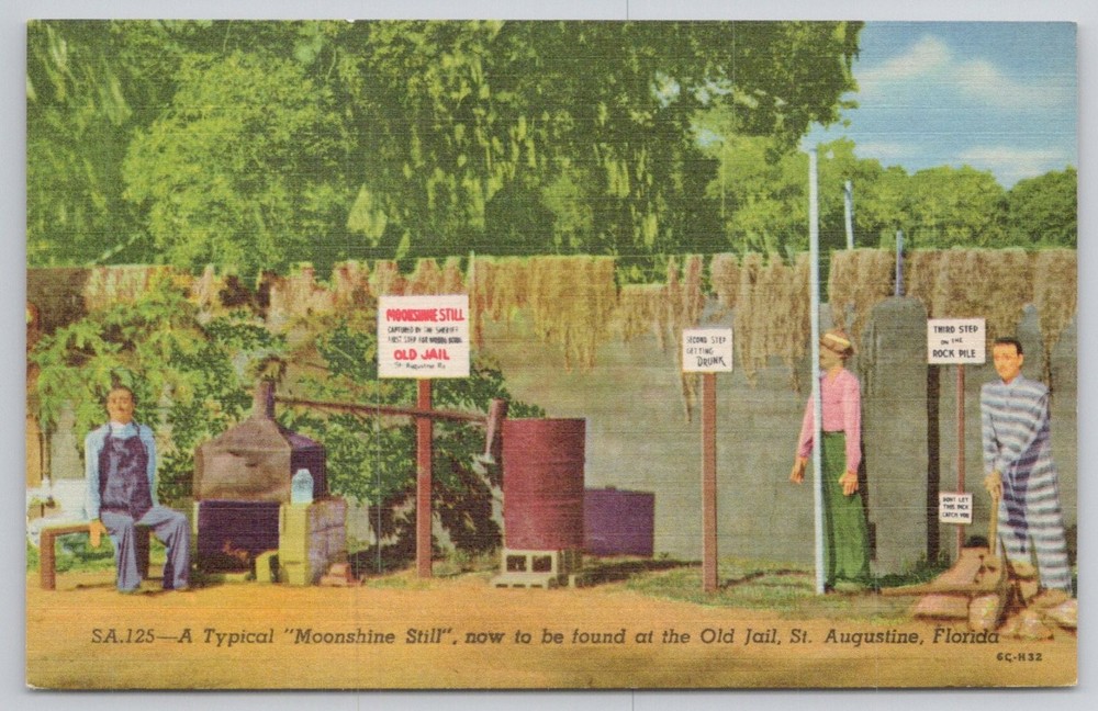 Vintage Linen Postcard Moonshine Still Old Jail St. Augustine Florida FL