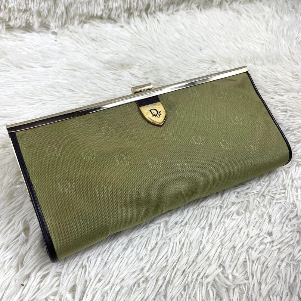 Christian Dior Clutch Bag with Shadow Trotter, Gold Hardware, clas  Khaki  Nylon