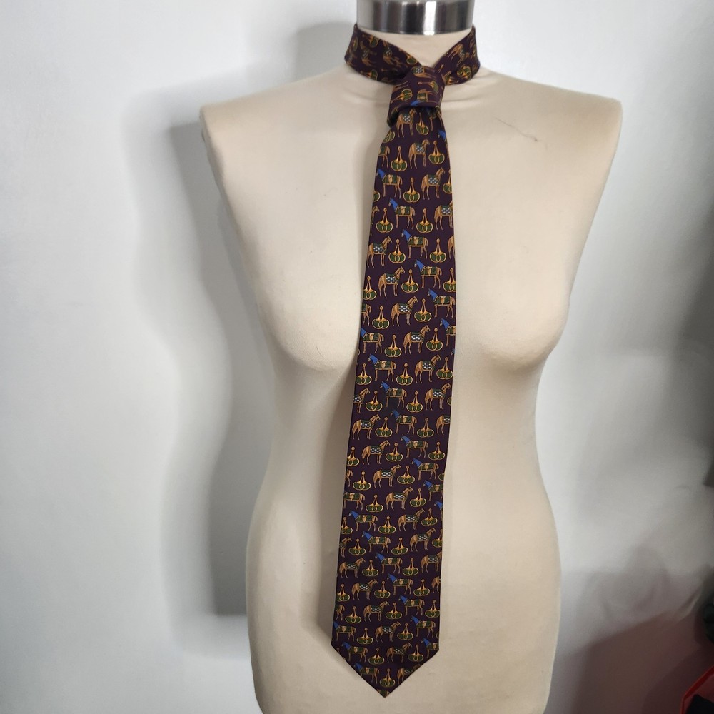 Brooks Brothers Makers Tie Silk Made in USA Equestrian Horse Wine Burgundy