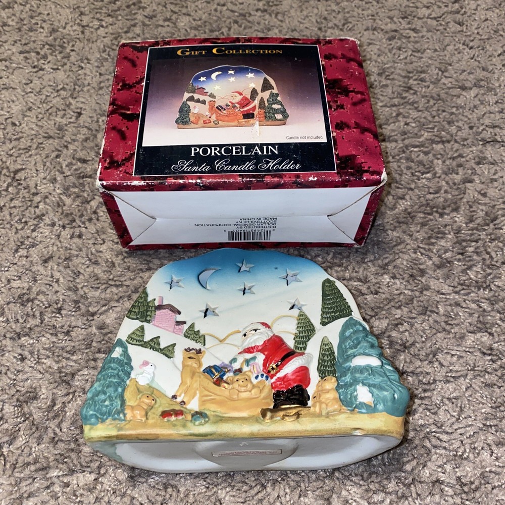 Porcelain Santa Tealight Candle Holder Gift Set with Original Box