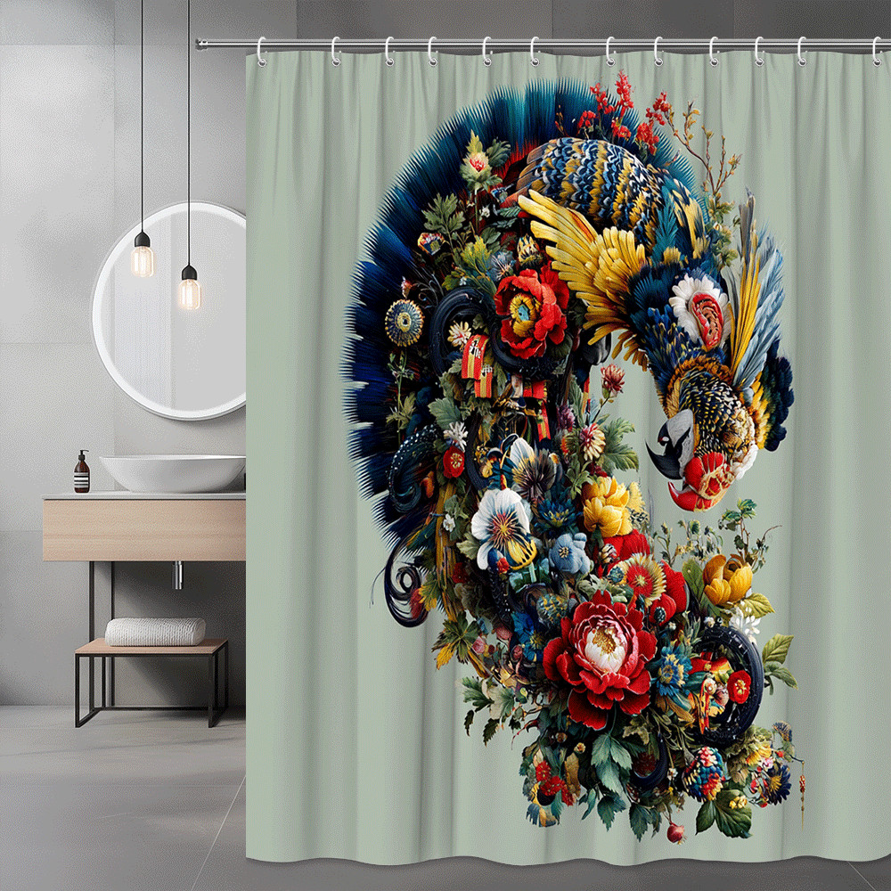 Floral Bird Art Shower Curtain, Colorful Printed Design