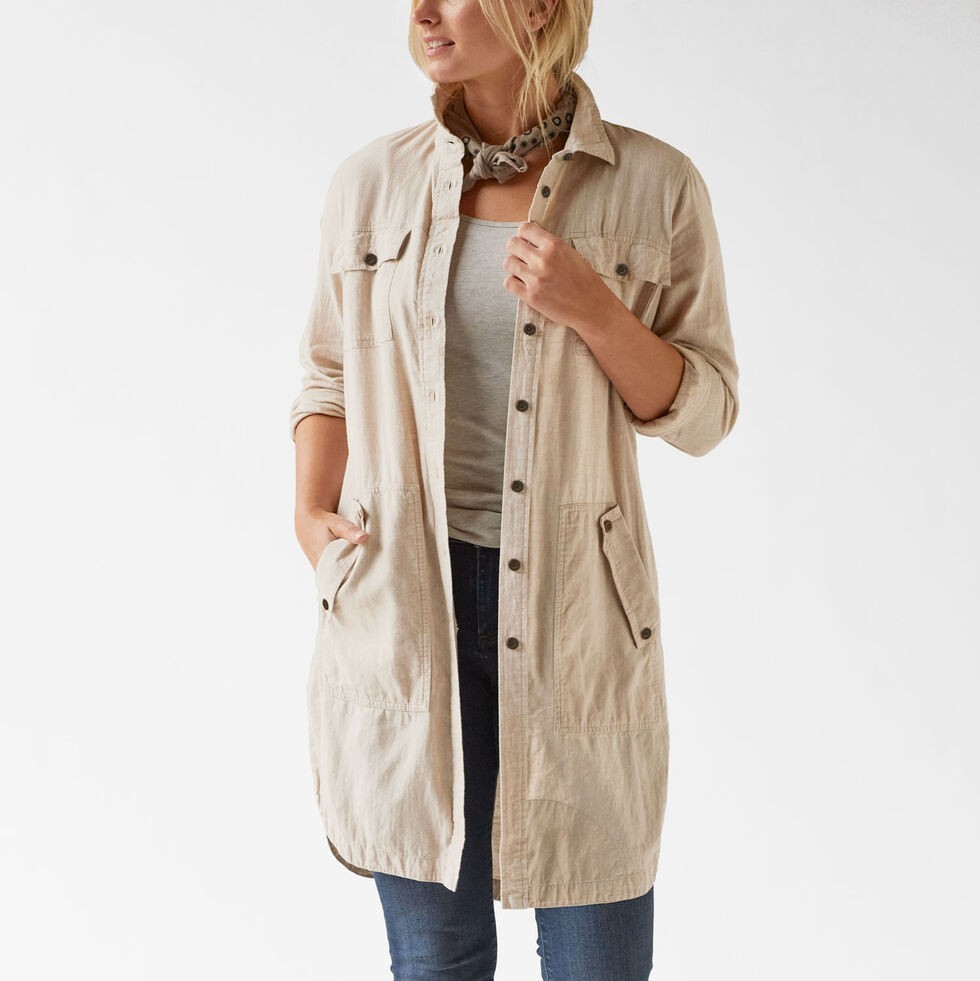 Duluth Trading Artisan Hemp Duster Shirt Womens Small Beige Button Up Tunic Top