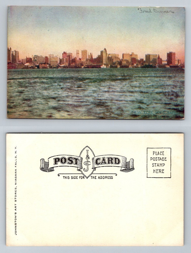 New York, NY-New York, Skyline from Harbor Waters Vintage Postcard