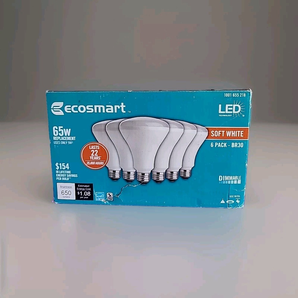 Ecosmart LED 65w Soft White 6 Pack Light Bulbs Dimmable BR30