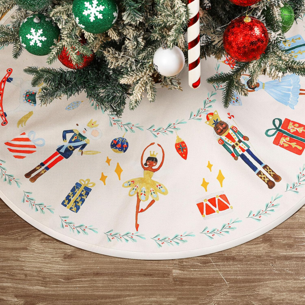 Thick Cotton and Linen Nutcracker Christmas Tree Skirt 48 Inch Nutcracker