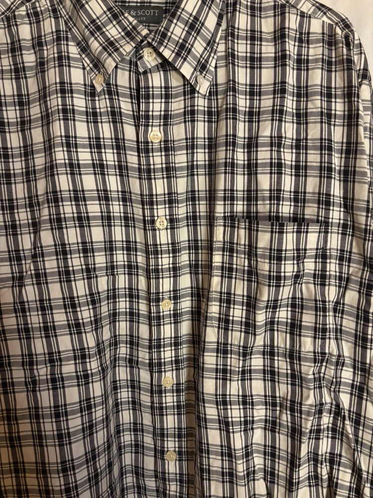 Lyle & Scott Scotland Mens White Black Plaid Button LS 80s 2-Ply Shirt