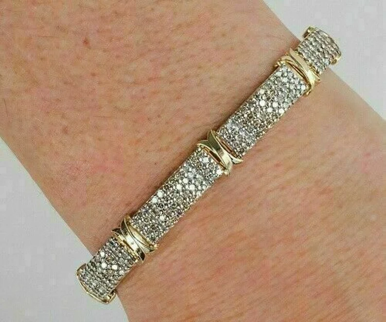 14Ctw Round Cut Real Moissanite Statement Men's Bracelet 14K Yellow Gold Plated