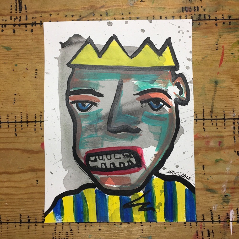 Matt Scalf 9x12 ORIGINAL PAINTING Face Abstract Urban Graffiti Street Art Crown-image