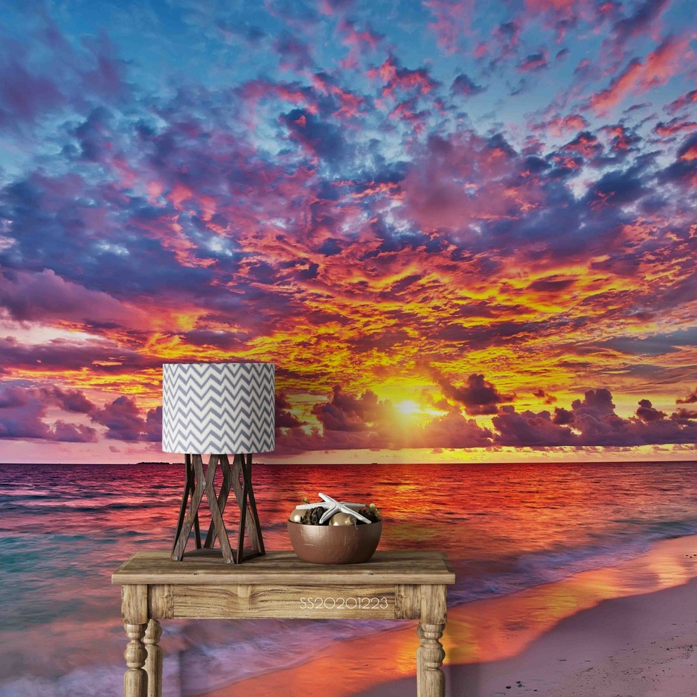 3D Sky Sea Sunset Landscape Wall Murals Wallpaper Murals Wall Sticker