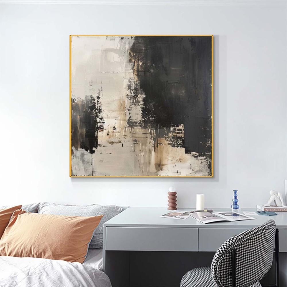 Abstract Hand Painted Oil Painting On Canvas Black and Gray 31*31in