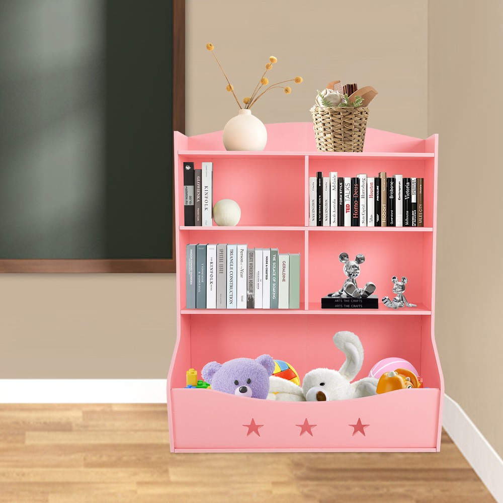 Pink Kids Toy Box Bookcase Storage Organizer for Girls Toys and Books  