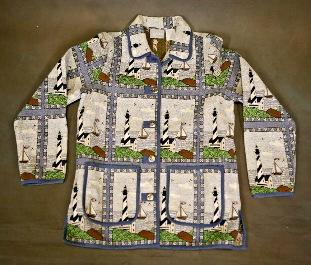 Vintage Blair Tapestry Women’s Blazer Jacket Lighthouse Nautical Size M Buttons