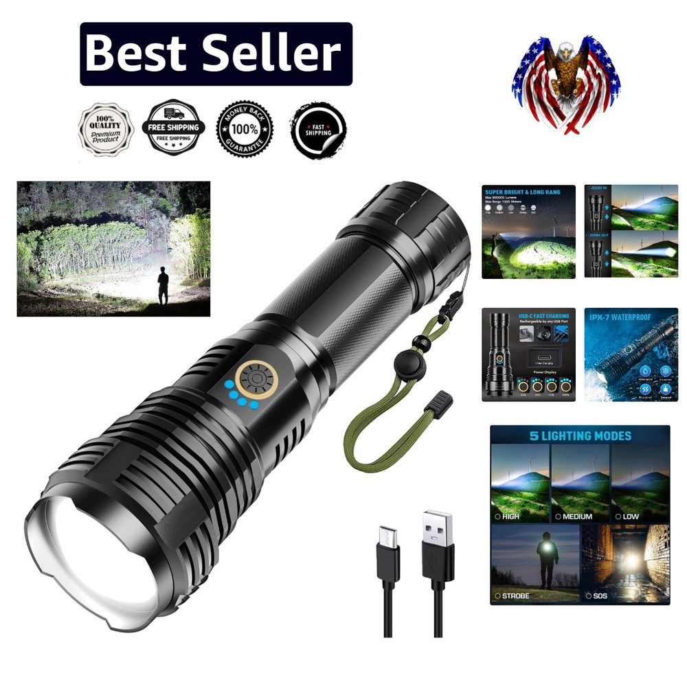 5000mAh Rechargeable Flashlight - Waterproof & Impact Resistant for Emergencies
