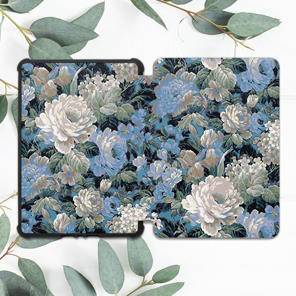 Retro Blue Floral Aesthetic Case for Kindle 10th Gen & Paperwhite