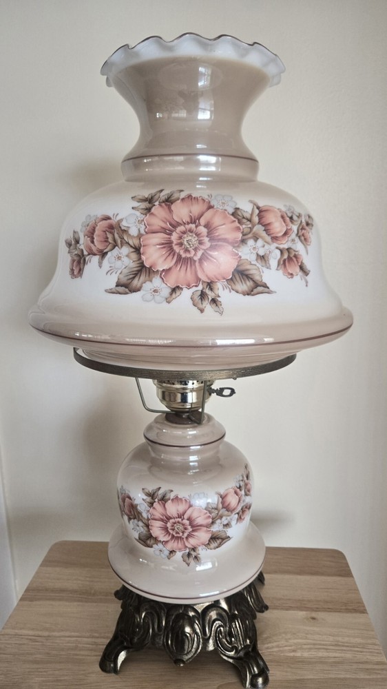 Vintage Accurate Casting Gone With The Wind Beige Lamp Painted Flowers 28