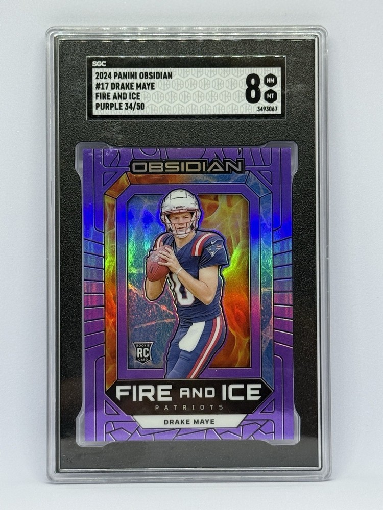 Panini Obsidian Fire and Ice Drake Maye #17 Purple /50 SGC 8 Patriots Rookie