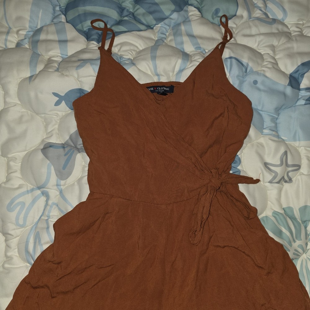 XS ONE CLOTHING Brown Sleeveless Tie Romper Women's One-Piece XS