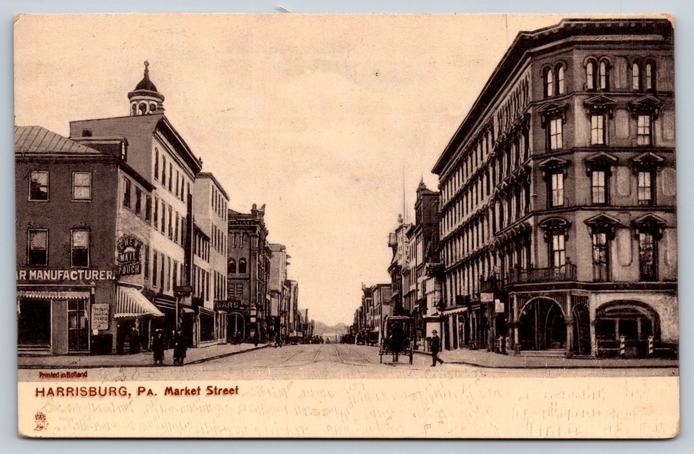 Market Street Harrisburg PA Postcard 1908 Tuck Silverette Store Fronts Carriage