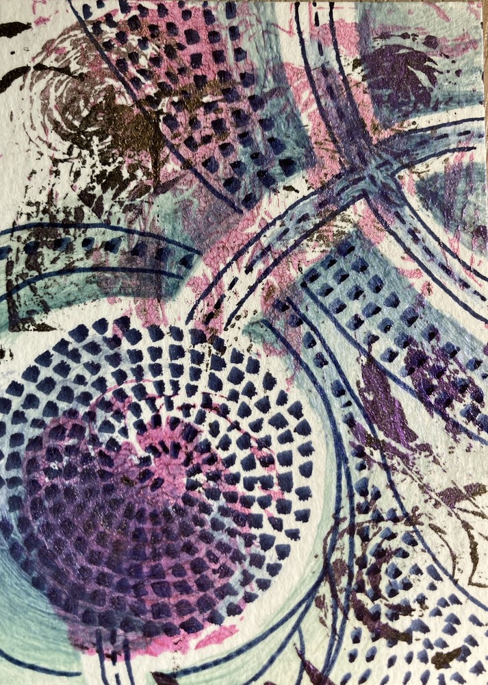 Original ACEO Abstract Acrylic Art Card OOAK ATC Mini Painting-image