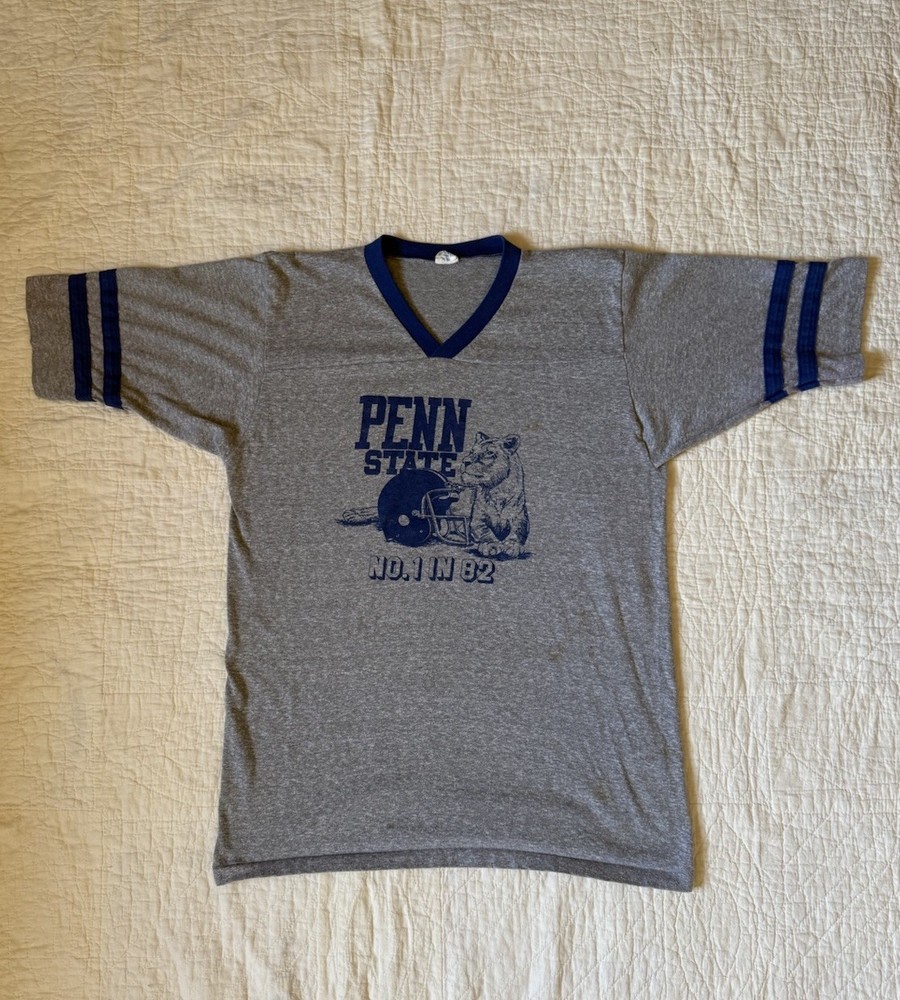 Vintage 80s 1982 Penn State ‘No. 1 in 82’ Graphic Jersey Style T-shirt Size L