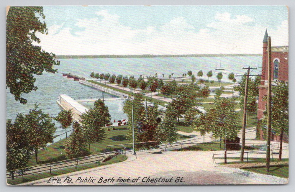 Erie PA Public Bath Chestnut St Waterfront Vintage Postcard H.C. Leighton